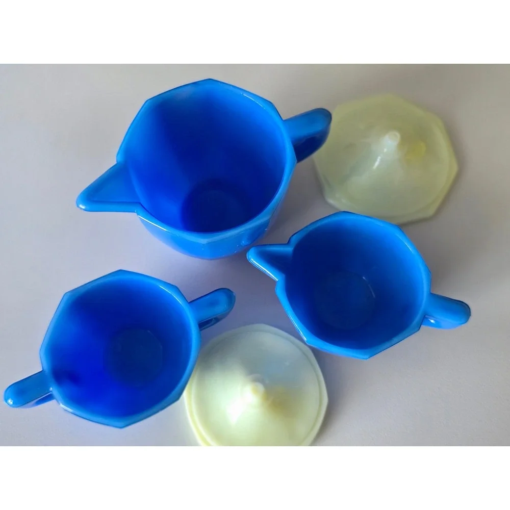 Vintage Blue Milk Glass Creamer Sugar Bowl Set Kitchen Decor Cute‎
